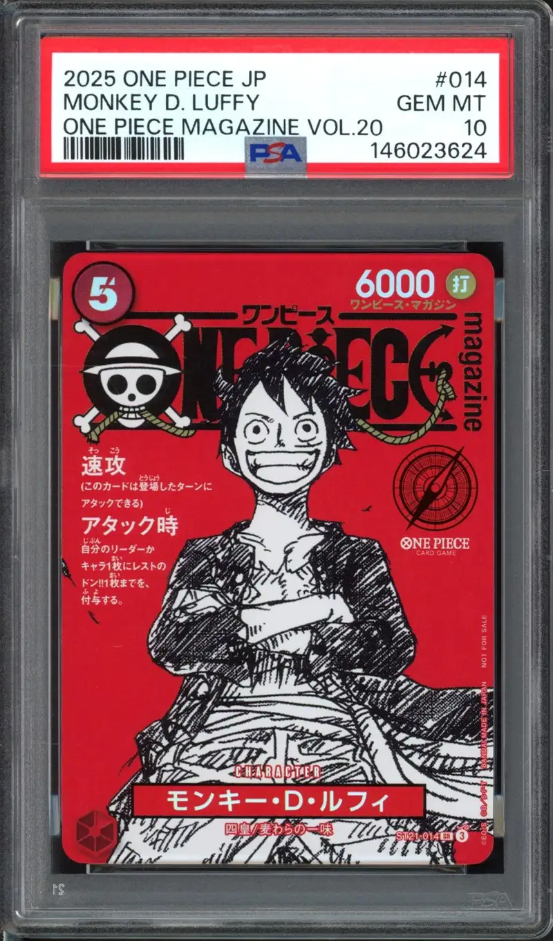 Carte One Piece Monkey D. Luffy notée PSA 10 GEM MT, scellée dans sa coque